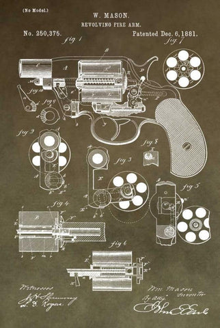 Revolving Firearm - 1881-Green Black Ornate Wood Framed Art Print with Double Matting by Sproul, Dan