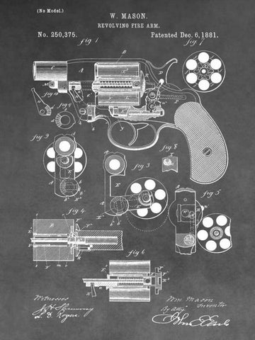 Revolving Firearm - 1881-Gray Black Ornate Wood Framed Art Print with Double Matting by Sproul, Dan