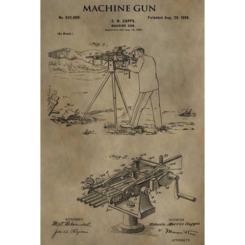 Machine Gun - 1899 White Modern Wood Framed Art Print by Sproul, Dan