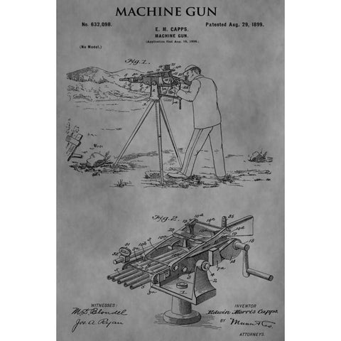 Machine Gun - 1899-Gray White Modern Wood Framed Art Print by Sproul, Dan