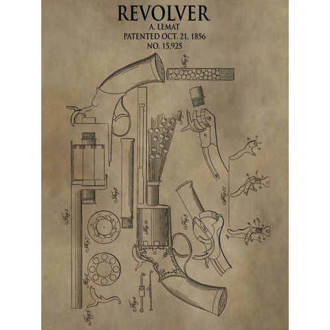 Revolver. 1856 Black Modern Wood Framed Art Print by Sproul, Dan