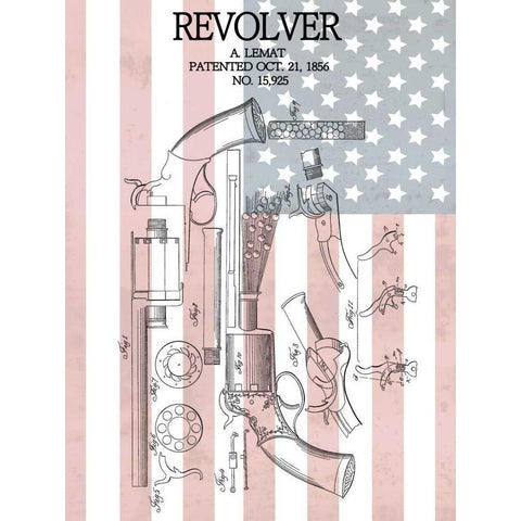 Revolver and Flag - 1856 Gold Ornate Wood Framed Art Print with Double Matting by Sproul, Dan