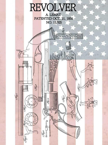 Revolver and Flag - 1856 White Modern Wood Framed Art Print with Double Matting by Sproul, Dan