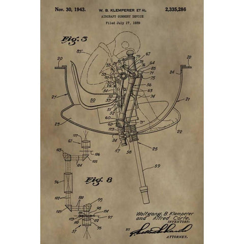 Aircraft Gunnery Device - 1939 White Modern Wood Framed Art Print by Sproul, Dan