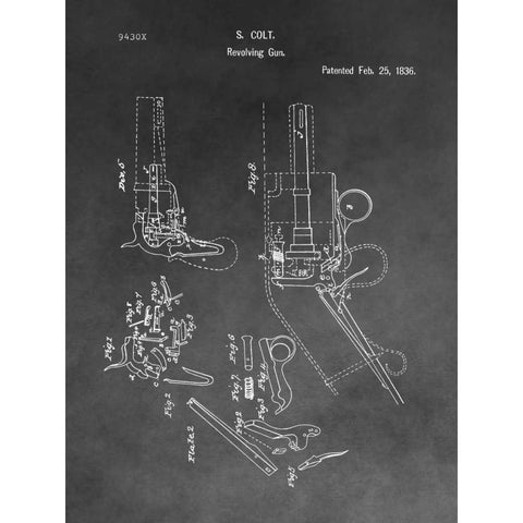 Colt Revolver - 1836 Black Modern Wood Framed Art Print with Double Matting by Sproul, Dan
