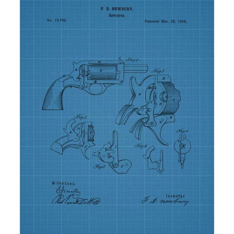 Revolver - 1858 Black Modern Wood Framed Art Print by Sproul, Dan