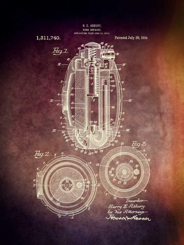 Hand Grenade - 1919 Black Ornate Wood Framed Art Print with Double Matting by Sproul, Dan