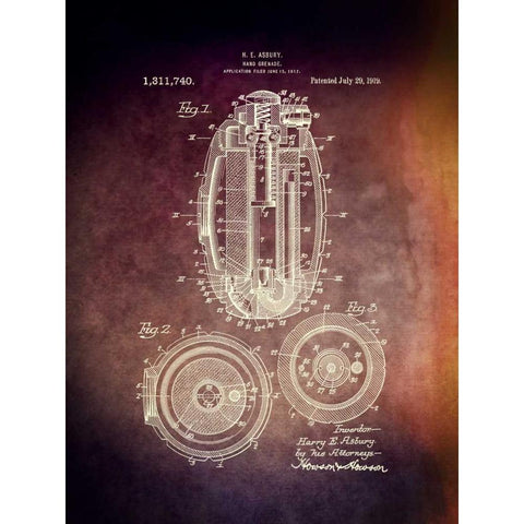 Hand Grenade - 1919 Gold Ornate Wood Framed Art Print with Double Matting by Sproul, Dan