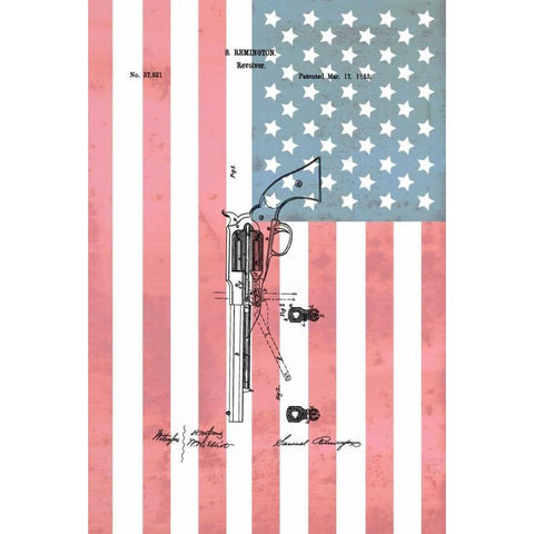 Remington Revolver and Flag - 186 Black Modern Wood Framed Art Print by Sproul, Dan