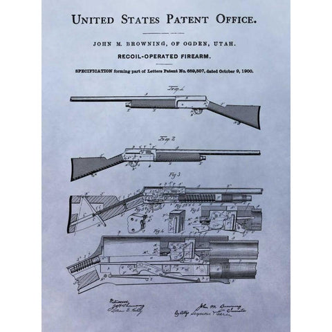 Browning Recoil Firearm - 1900 Gold Ornate Wood Framed Art Print with Double Matting by Sproul, Dan