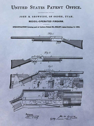 Browning Recoil Firearm - 1900 Black Ornate Wood Framed Art Print with Double Matting by Sproul, Dan