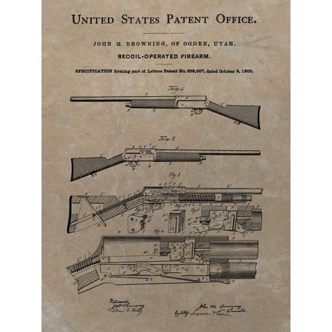 Browning Recoil Firearm - 1900- White Modern Wood Framed Art Print by Sproul, Dan