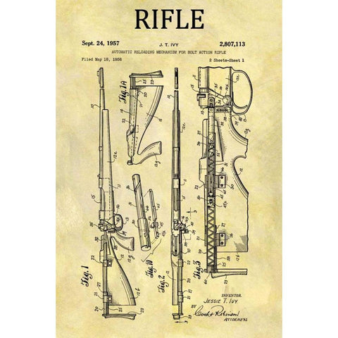 Bolt Action Mechanisim - 1956 White Modern Wood Framed Art Print by Sproul, Dan