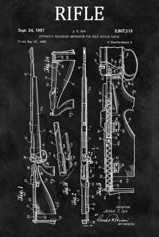 Bolt Action Mechanisim - 1956-C Black Ornate Wood Framed Art Print with Double Matting by Sproul, Dan