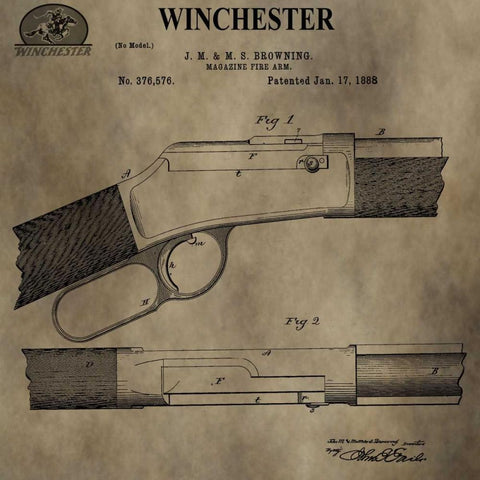 Winchester Magazine Fire Arm, Gold Ornate Wood Framed Art Print with Double Matting by Sproul, Dan