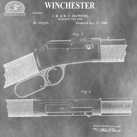 Winchester Magazine Fire Arm, White Modern Wood Framed Art Print with Double Matting by Sproul, Dan
