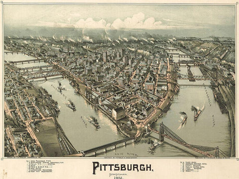 Pittsburgh White Modern Wood Framed Art Print with Double Matting by Sproul, Dan