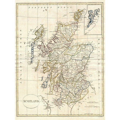 Map of Scotland Black Modern Wood Framed Art Print by Sproul, Dan