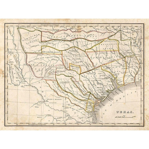 Texas historical map White Modern Wood Framed Art Print by Sproul, Dan