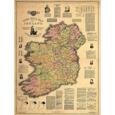 Home Rule Map of Ireland White Modern Wood Framed Art Print by Sproul, Dan