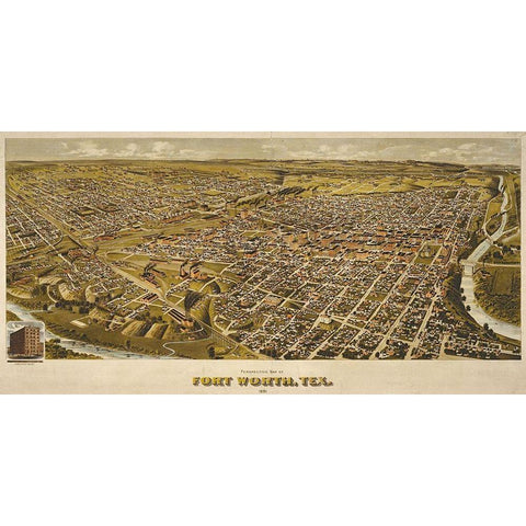 Fort Worth, TX 1891 Black Modern Wood Framed Art Print with Double Matting by Sproul, Dan