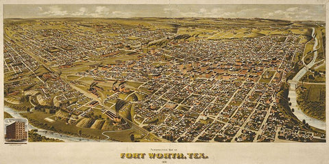 Fort Worth, TX 1891 Black Ornate Wood Framed Art Print with Double Matting by Sproul, Dan