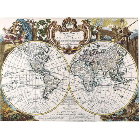 Mappe Monde-1744 Black Modern Wood Framed Art Print with Double Matting by Sproul, Dan