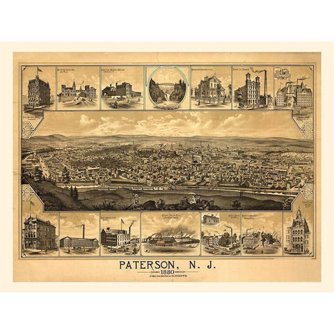 Paterson, NJ-1880 Gold Ornate Wood Framed Art Print with Double Matting by Sproul, Dan