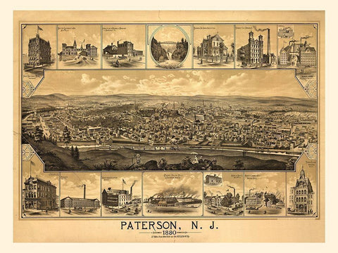 Paterson, NJ-1880 White Modern Wood Framed Art Print with Double Matting by Sproul, Dan