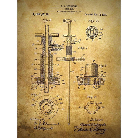 Beer Tap 1912 Gold Ornate Wood Framed Art Print with Double Matting by Sproul, Dan