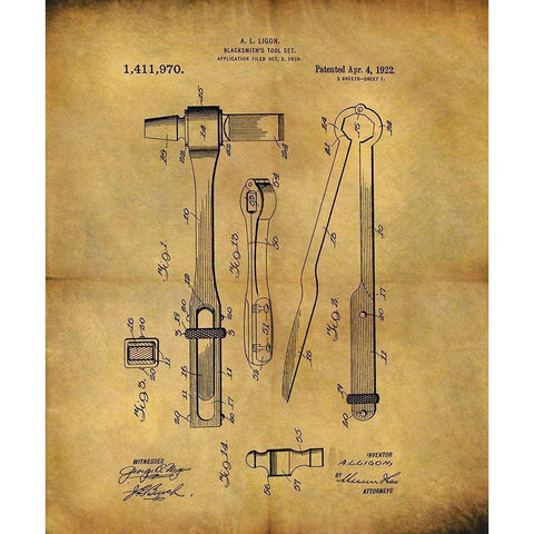 Blacksmiths Tool 1922 Black Modern Wood Framed Art Print by Sproul, Dan