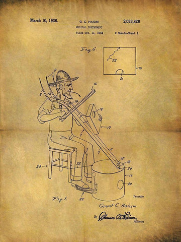 Musical Instrument 1936 White Modern Wood Framed Art Print with Double Matting by Sproul, Dan