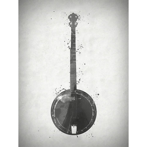 Black and White Banjo Black Modern Wood Framed Art Print with Double Matting by Sproul, Dan