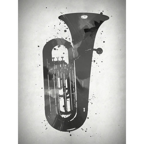 Black and White Tuba Black Modern Wood Framed Art Print with Double Matting by Sproul, Dan