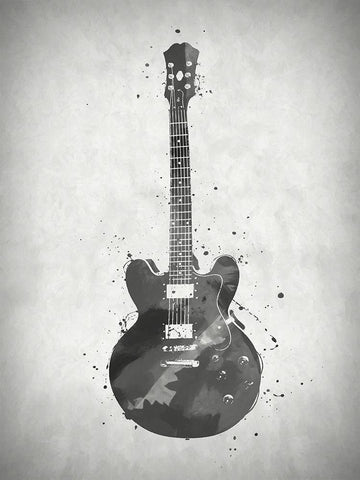 Black and White Guitar White Modern Wood Framed Art Print with Double Matting by Sproul, Dan