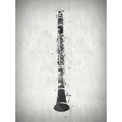 Black and White Clarinet White Modern Wood Framed Art Print by Sproul, Dan