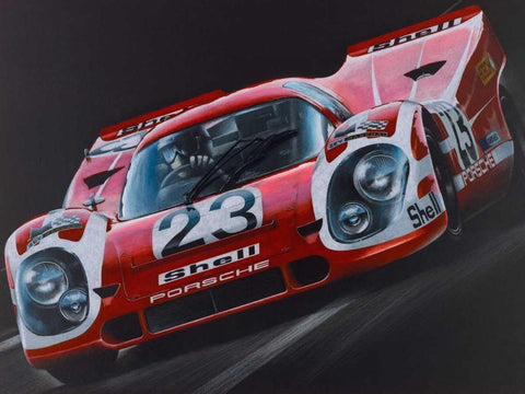 Porsche 917 White Modern Wood Framed Art Print with Double Matting by Strothers, Todd