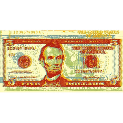 Five Dollar Bill Gold Ornate Wood Framed Art Print with Double Matting by Chambers, Dustin