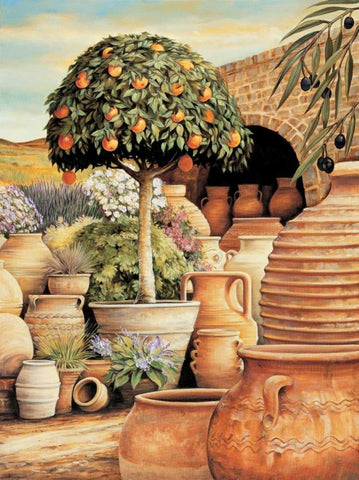 Orange Topiary White Modern Wood Framed Art Print with Double Matting by Eduardo