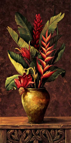 Tropical Arrangement I Black Ornate Wood Framed Art Print with Double Matting by Eduardo