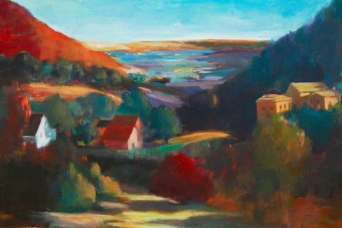 Valley View II White Modern Wood Framed Art Print with Double Matting by Barbini, Eddie