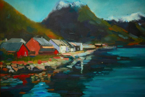 Waterside White Modern Wood Framed Art Print with Double Matting by Barbini, Eddie