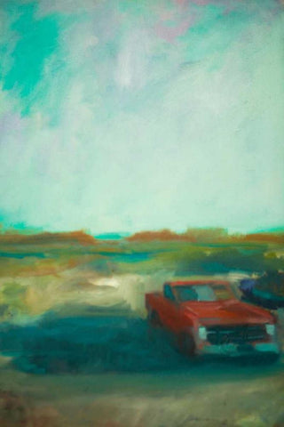 Red Truck White Modern Wood Framed Art Print with Double Matting by Barbini, Eddie