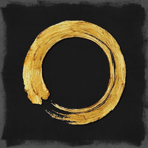 Gold Zen Circle on Black I White Modern Wood Framed Art Print by Roberts, Ellie