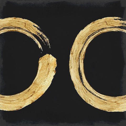 Gold Zen Circle on Black II Black Modern Wood Framed Art Print with Double Matting by Roberts, Ellie