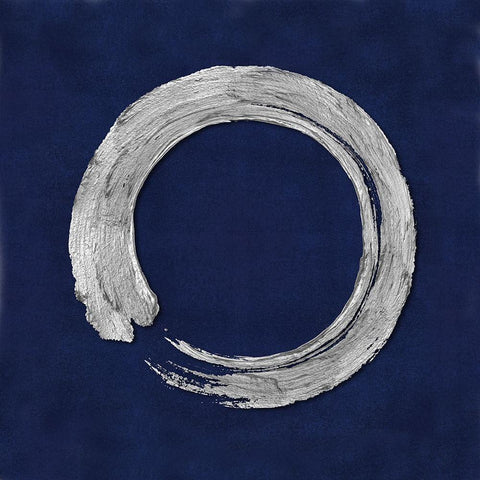 Silver Zen Circle on Blue I Black Modern Wood Framed Art Print by Roberts, Ellie