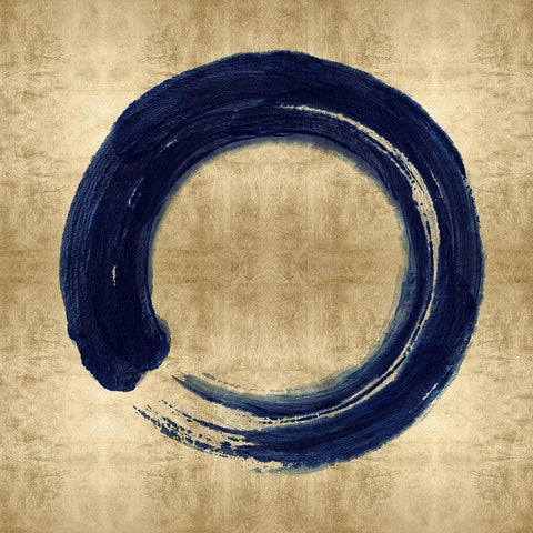 Blue Zen Circle on Gold I Gold Ornate Wood Framed Art Print with Double Matting by Roberts, Ellie