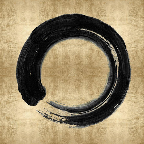 Black Zen Circle on Gold I White Modern Wood Framed Art Print by Roberts, Ellie