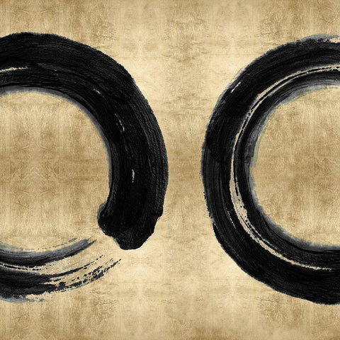 Black Zen Circle on Gold II Black Modern Wood Framed Art Print with Double Matting by Roberts, Ellie