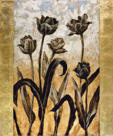 Tulip Silhouette Black Ornate Wood Framed Art Print with Double Matting by Lange, Erin